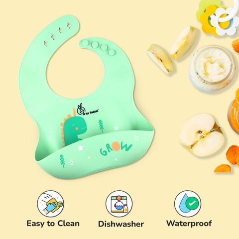 R for Rabbit Safari Silicone Bib For Baby Comfortable Soft And Built-In Food Pocket Sea Green