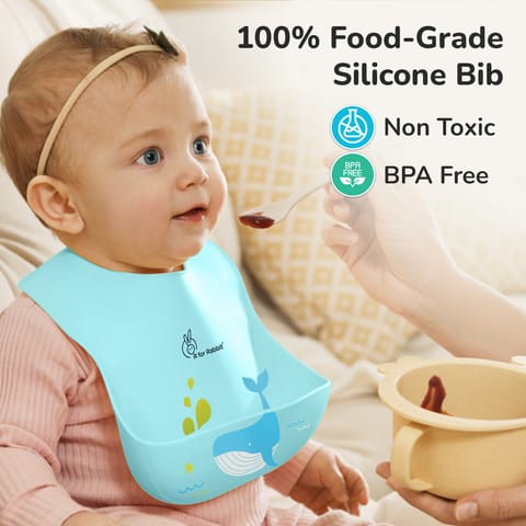 R for Rabbit Safari Silicone Bib For Baby Comfortable Soft And Built-In Food Pocket Lake Blue