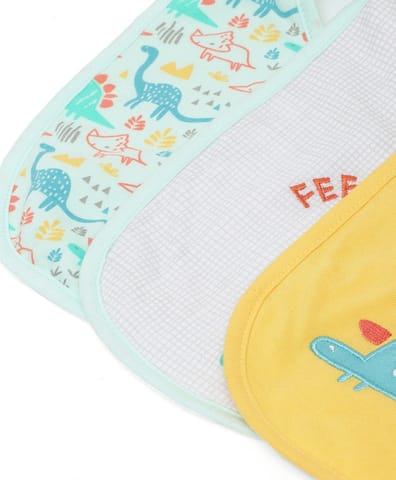 Mi Arcus Cotton Dino Printed Feeding Bib for Kids Newborn Pack of 3