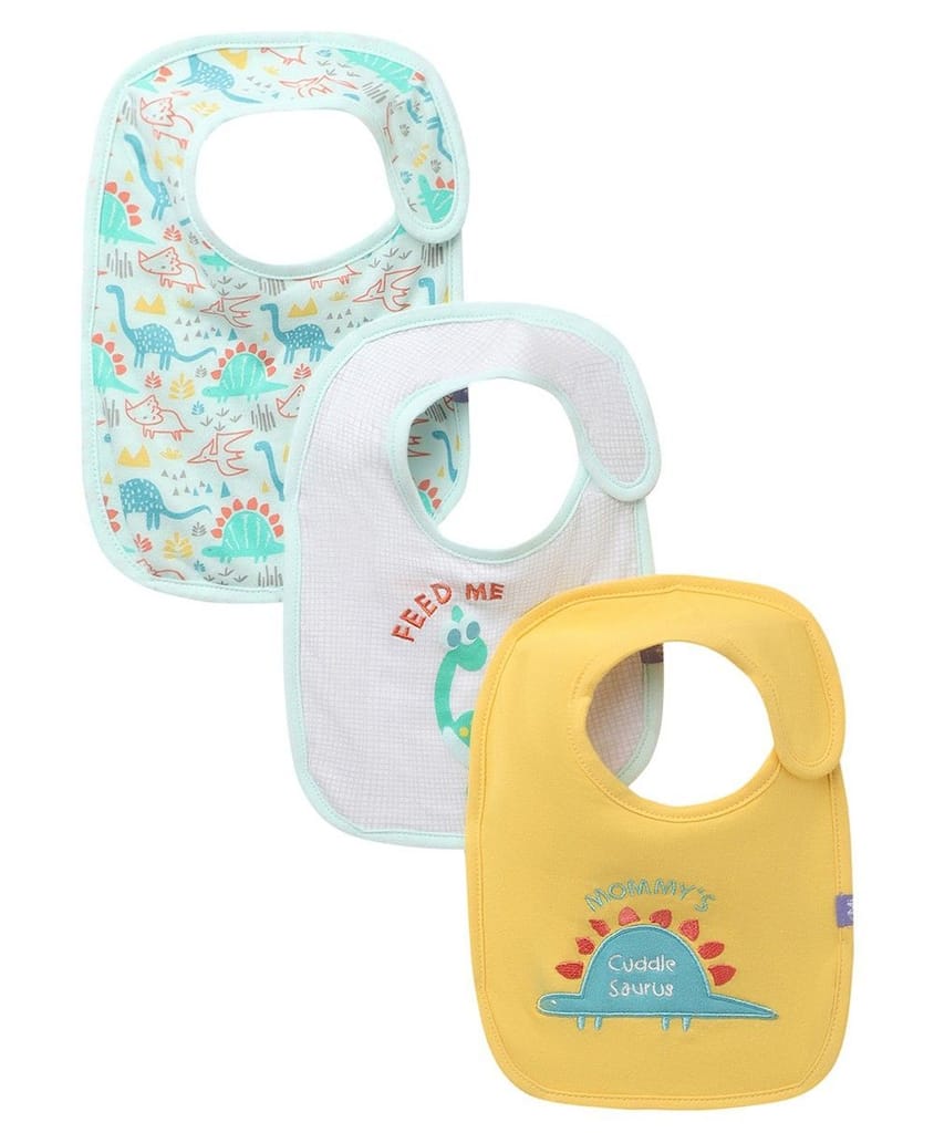 Mi Arcus Cotton Dino Printed Feeding Bib for Kids Newborn Pack of 3