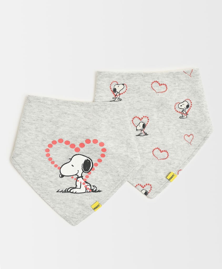 Mi Arcus Peanuts Printed Grey Triangle Feeding Bibs for Kids Pack of 2