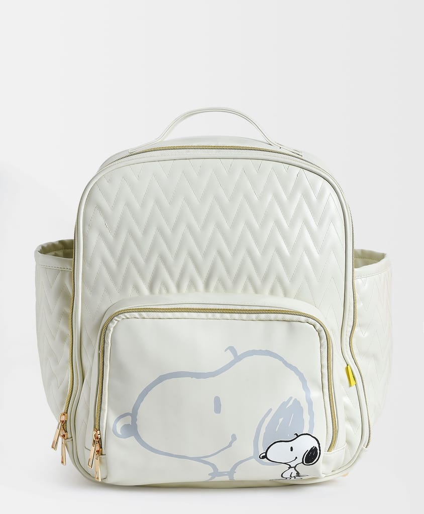 Mi Arcus Peanuts Snoopy Print  White Diaper Bag for Kids