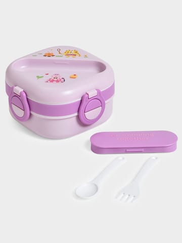 Mi Arcus Double Layer Purple Lunch Box with Fork and Spoon for Kids