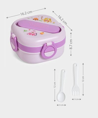 Mi Arcus Double Layer Purple Lunch Box with Fork and Spoon for Kids