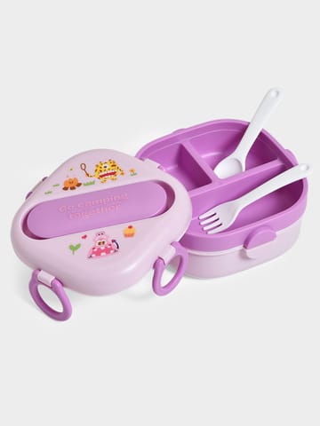 Mi Arcus Double Layer Purple Lunch Box with Fork and Spoon for Kids