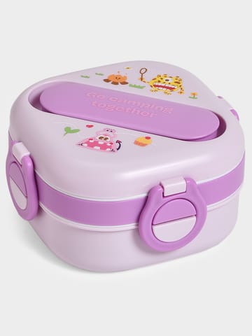 Mi Arcus Double Layer Purple Lunch Box with Fork and Spoon for Kids