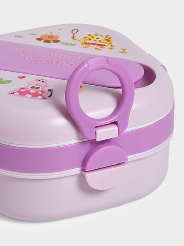 Mi Arcus Double Layer Purple Lunch Box with Fork and Spoon for Kids