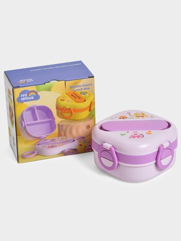 Mi Arcus Double Layer Purple Lunch Box with Fork and Spoon for Kids