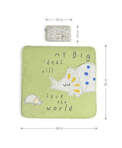 Mi Arcus Printed Green Comforter with Head Support Pillow for Kids