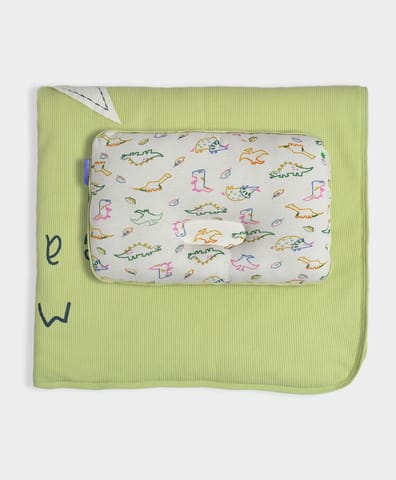 Mi Arcus Printed Green Comforter with Head Support Pillow for Kids