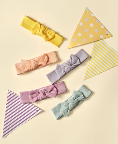 Mi Arcus Cotton Solid Headbands for Girls Pack of 5