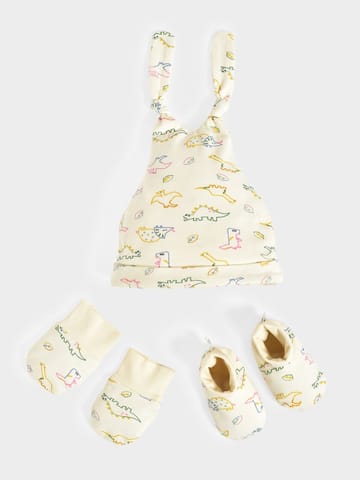 Mi Arcus Cotton Printed Cap Mittens and Booties Set for Kids