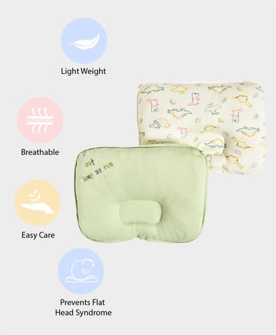 Mi Arcus Cotton Printed Baby Head Support Pillow for Kids Pack of 2