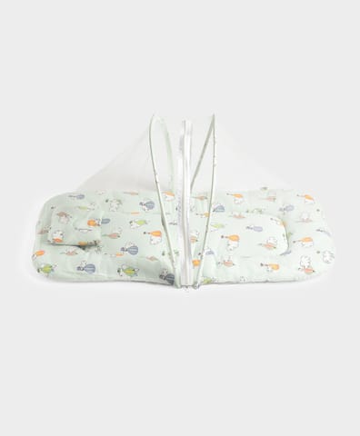 Mi Arcus Cotton Peanuts Snoopy Printed Mattress Set with Mosquito Net and Head Pillow