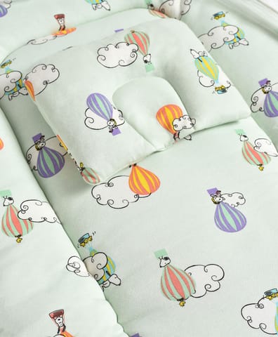 Mi Arcus Cotton Peanuts Snoopy Printed Mattress Set with Mosquito Net and Head Pillow