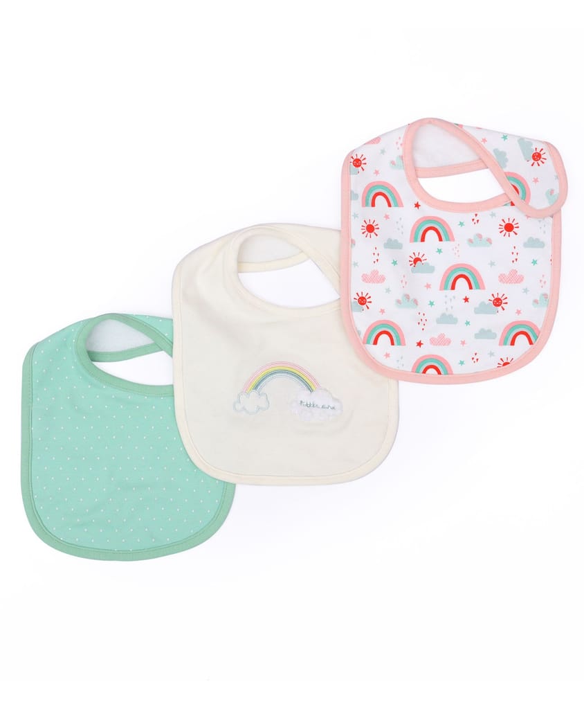 Mi Arcus Cotton Printed Feeding Bib Set for Kids Newborn Pack of 3  0-3 Months