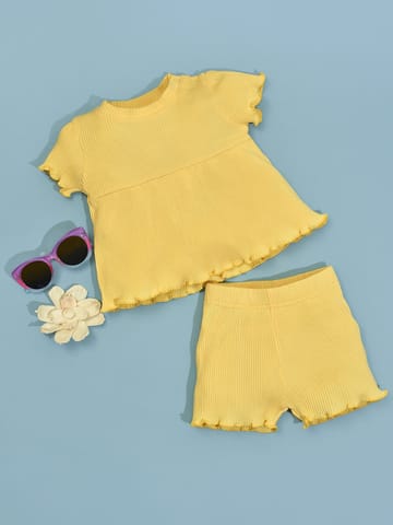 Mi Arcus Cotton Yellow Top with Short Set for Girls