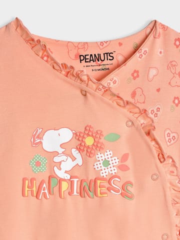 Mi Arcus Peach Cotton Peanuts Snoopy Printed Sleepsuit for Kids