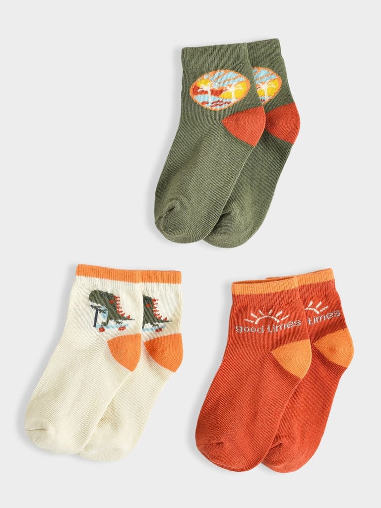 Mi Arcus Cotton Printed Socks for Kids Pack of 3