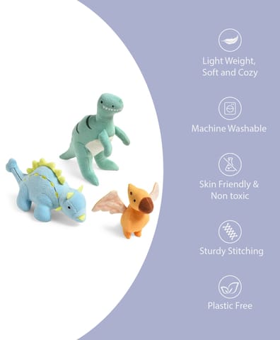 Mi Arcus Prehistoric Dinosaurs Soft Toys for Kids (Set of 3)