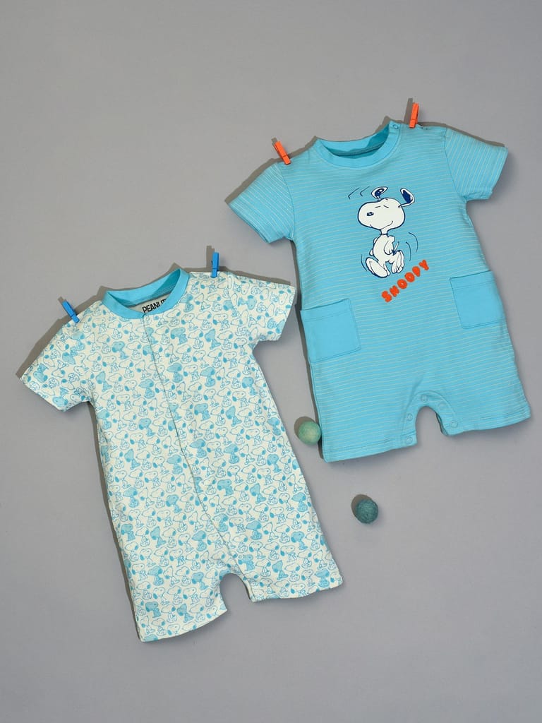 Mi Arcus Cotton Peanuts Snoopy Printed Romper for Kids Pack of 2