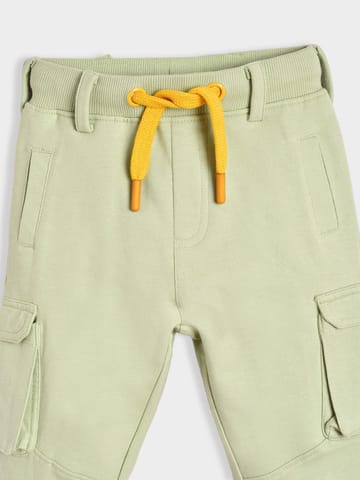 Mi Arcus Solid Cotton Green Cargo Pants for Kids