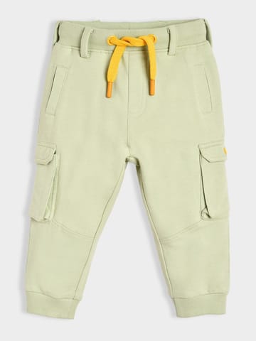 Mi Arcus Solid Cotton Green Cargo Pants for Kids