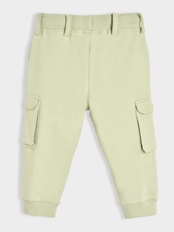 Mi Arcus Solid Cotton Green Cargo Pants for Kids