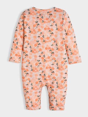 Mi Arcus Peach Cotton Printed Full Sleeve Sleepsuit for Girls