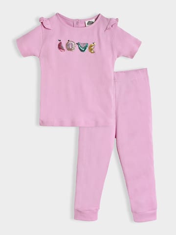 Mi Arcus Cotton Printed Pink Top with Pyjama Set for Girls