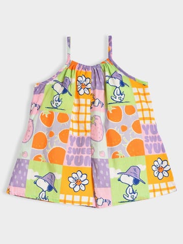 Mi Arcus Cotton Peanuts Snoopy Printed Sleeveless Jumpsuit for Girls