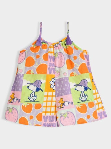 Mi Arcus Cotton Peanuts Snoopy Printed Sleeveless Jumpsuit for Girls