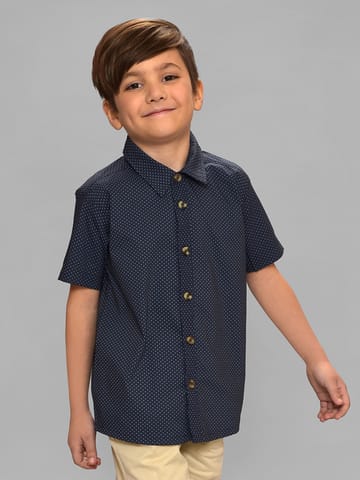 Mi Arcus Cotton Short Sleeve Navy Blue Shirt for Boys