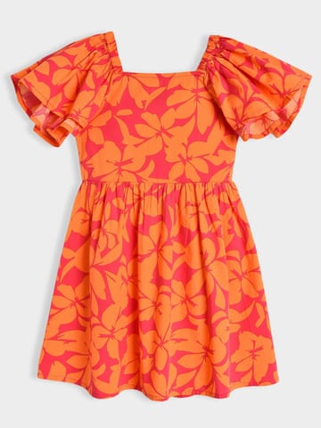 Mi Arcus Cotton Printed Knee Length Dress for Girls