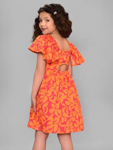 Mi Arcus Cotton Printed Knee Length Dress for Girls