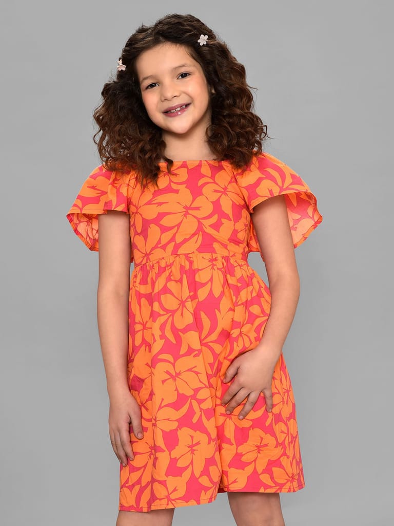 Mi Arcus Cotton Printed Knee Length Dress for Girls