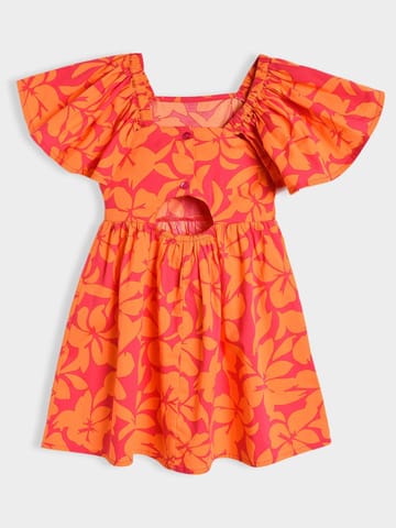 Mi Arcus Cotton Printed Knee Length Dress for Girls