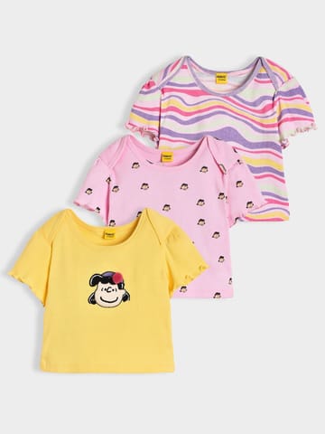 Mi Arcus Cotton Peanuts Snoopy Printed Top for Girls Pack of 3