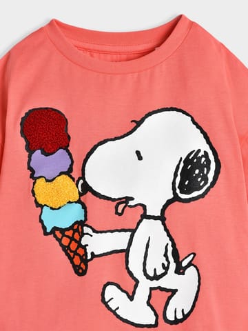 Mi Arcus Peach Peanuts Snoopy Printed Tshirt for Kids