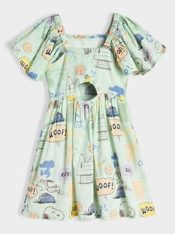 Mi Arcus Cotton Peanuts Snoopy Printed Dress for Girls