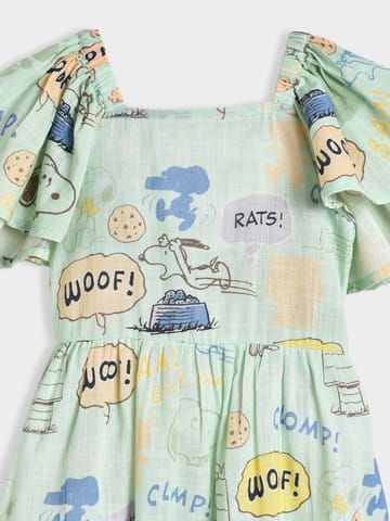 Mi Arcus Cotton Peanuts Snoopy Printed Dress for Girls