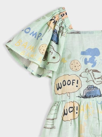 Mi Arcus Cotton Peanuts Snoopy Printed Dress for Girls