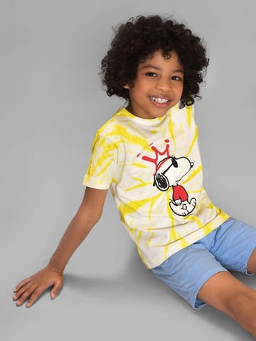 Mi Arcus Tie Dye Cotton Peanuts Snoopy Printed Tshirt for Kids