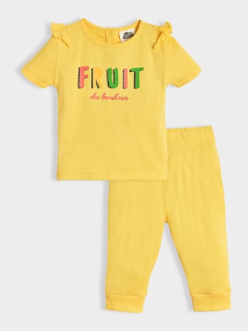 Mi Arcus Cotton Printed Yellow Top with Pyjama Set for Girls