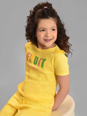 Mi Arcus Cotton Printed Yellow Top with Pyjama Set for Girls