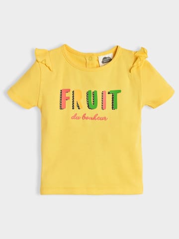 Mi Arcus Cotton Printed Yellow Top with Pyjama Set for Girls