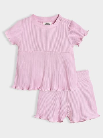 Mi Arcus Cotton Pink Top with Short Set for Girls