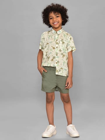 Mi Arcus Green Short Sleeve Shirt with Shorts Co-Set for Boys