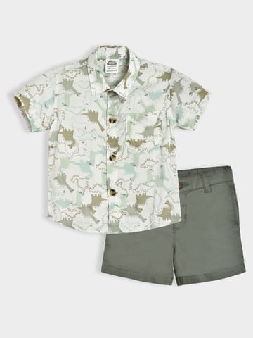 Mi Arcus Green Short Sleeve Shirt with Shorts Co-Set for Boys