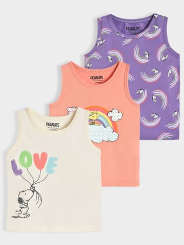 Mi Arcus Cotton Peanuts Snoopy Printed Sleeveless Vest for Kids Pack of 3